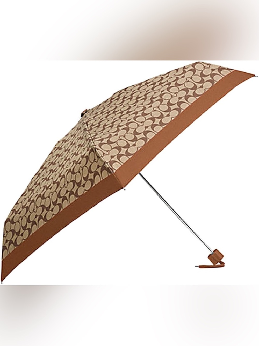 NWT Coach Signature Mini UV Umbrella Khaki Saddle F63365 New